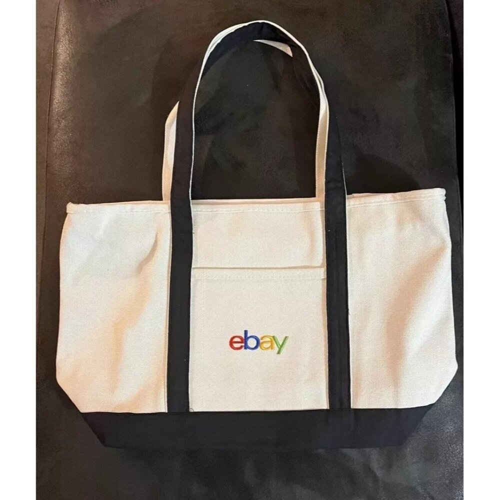 Huge Thick Canvas Tote Bag 21 X 12 X 8 Embroidered Logo Pocket Travel eBay Open